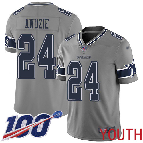 Youth Dallas Cowboys Limited Gray Chidobe Awuzie #24 100th Season Inverted Legend NFL Jersey->nfl t-shirts->Sports Accessory